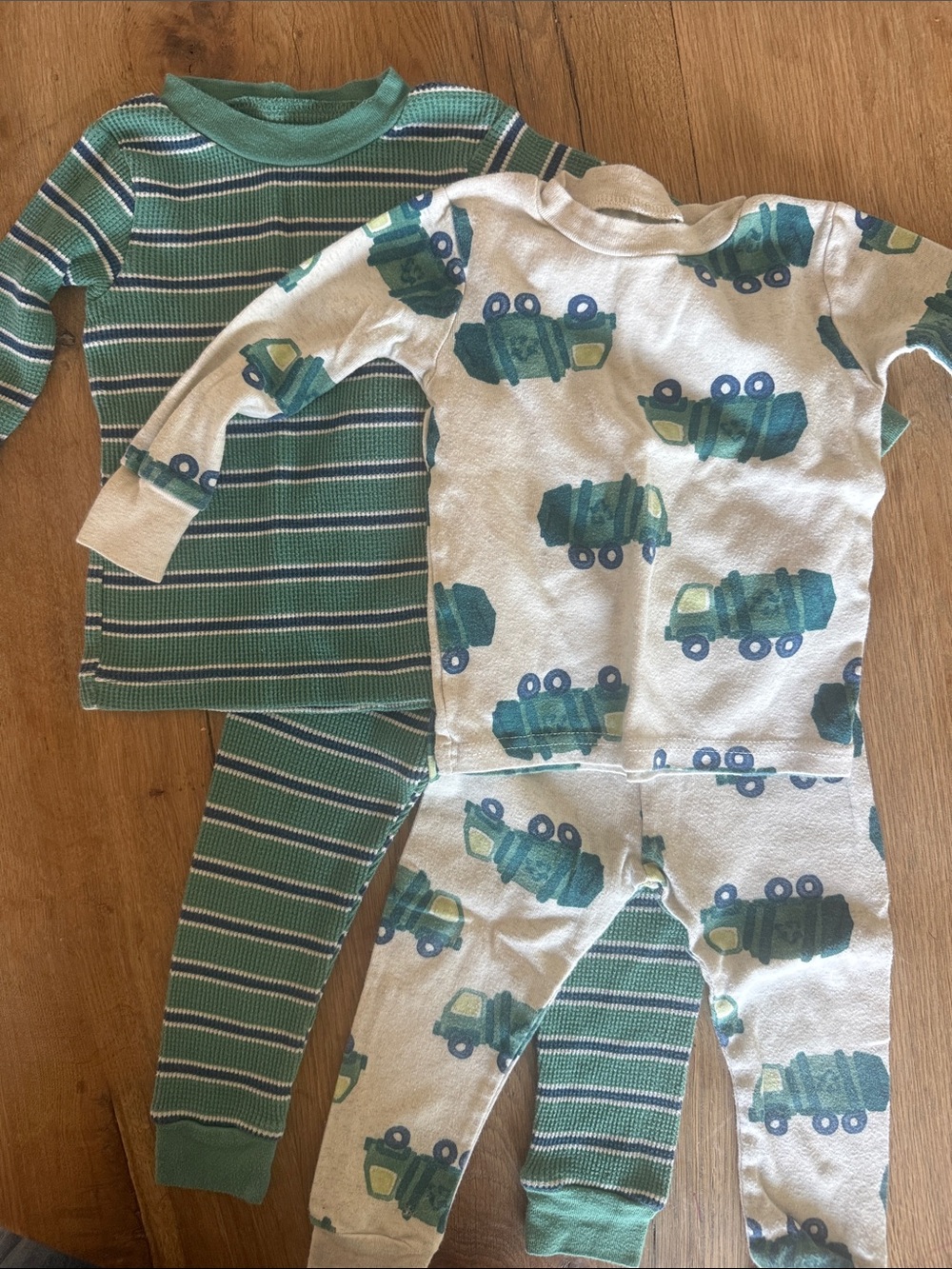 Carter's Green Striped and Recycling Truck Boys Pajama Sets